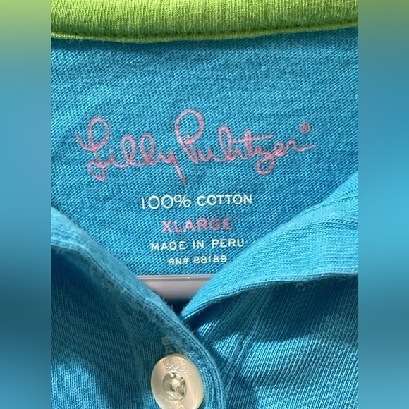 LILLY PULITZER Blue‎ and Green Sleeveless Polo Top Extra Large - Picture 2 of 5